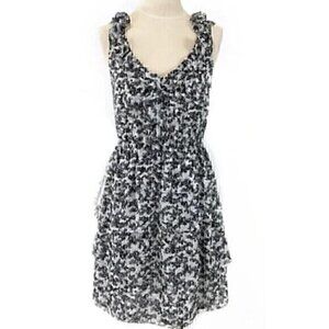 WHITE HOUSE BLACK MARKET WHBM White Black Gray Floral Ruffle Tiered Shift Dress
